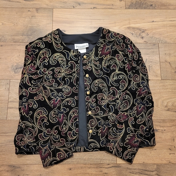 Vintage Embroidery Blazer Gold Purple Black Cropped Sleeve With Buttons - Picture 7 of 10